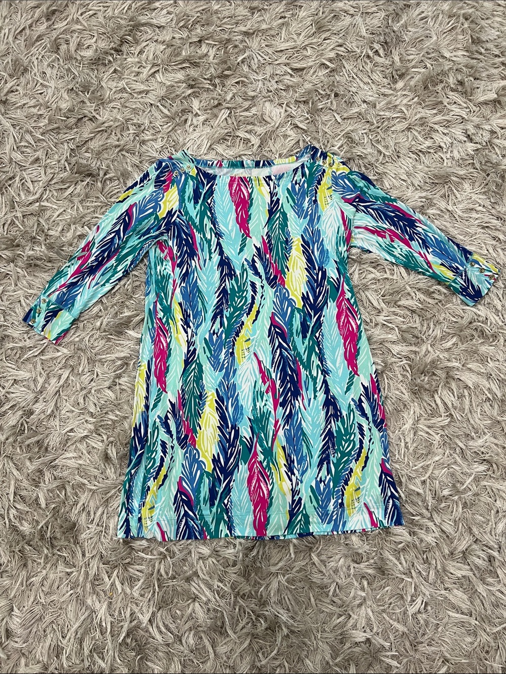 Lilly Pulitzer Feather-Print Dress - Aqua, Navy & Pink